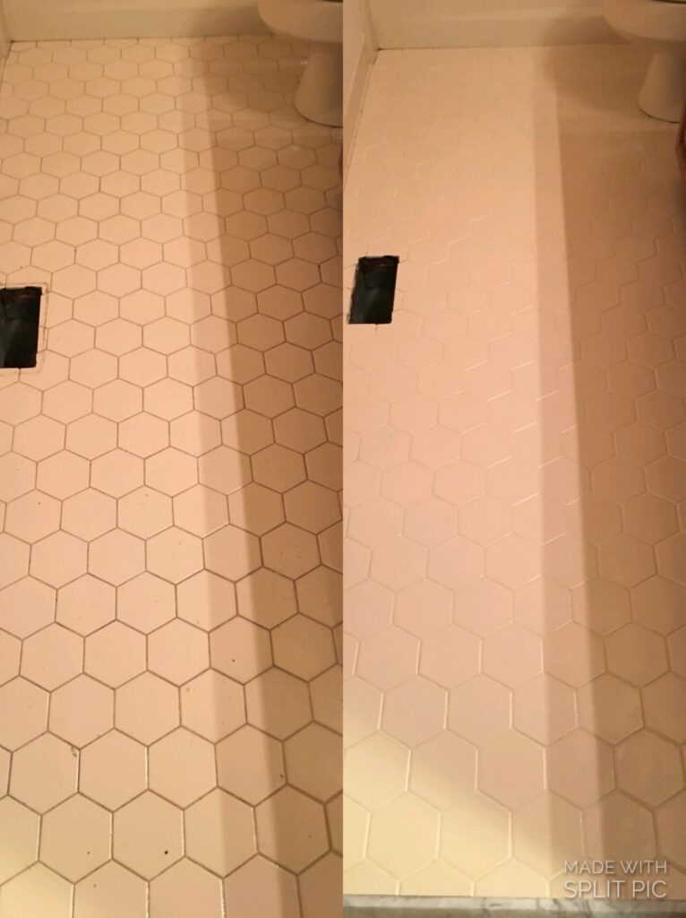 Before and after bathroom tile cleaning