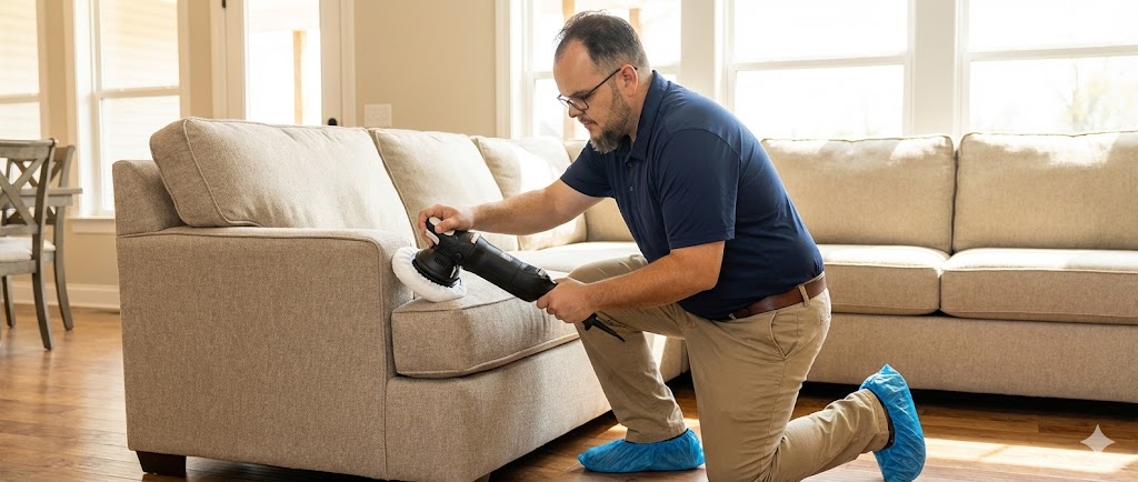 kevin cleaning sectional sofa in lexington with vlm tool